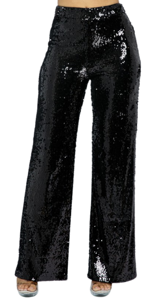 D045 pantalon de lentejuelas negro