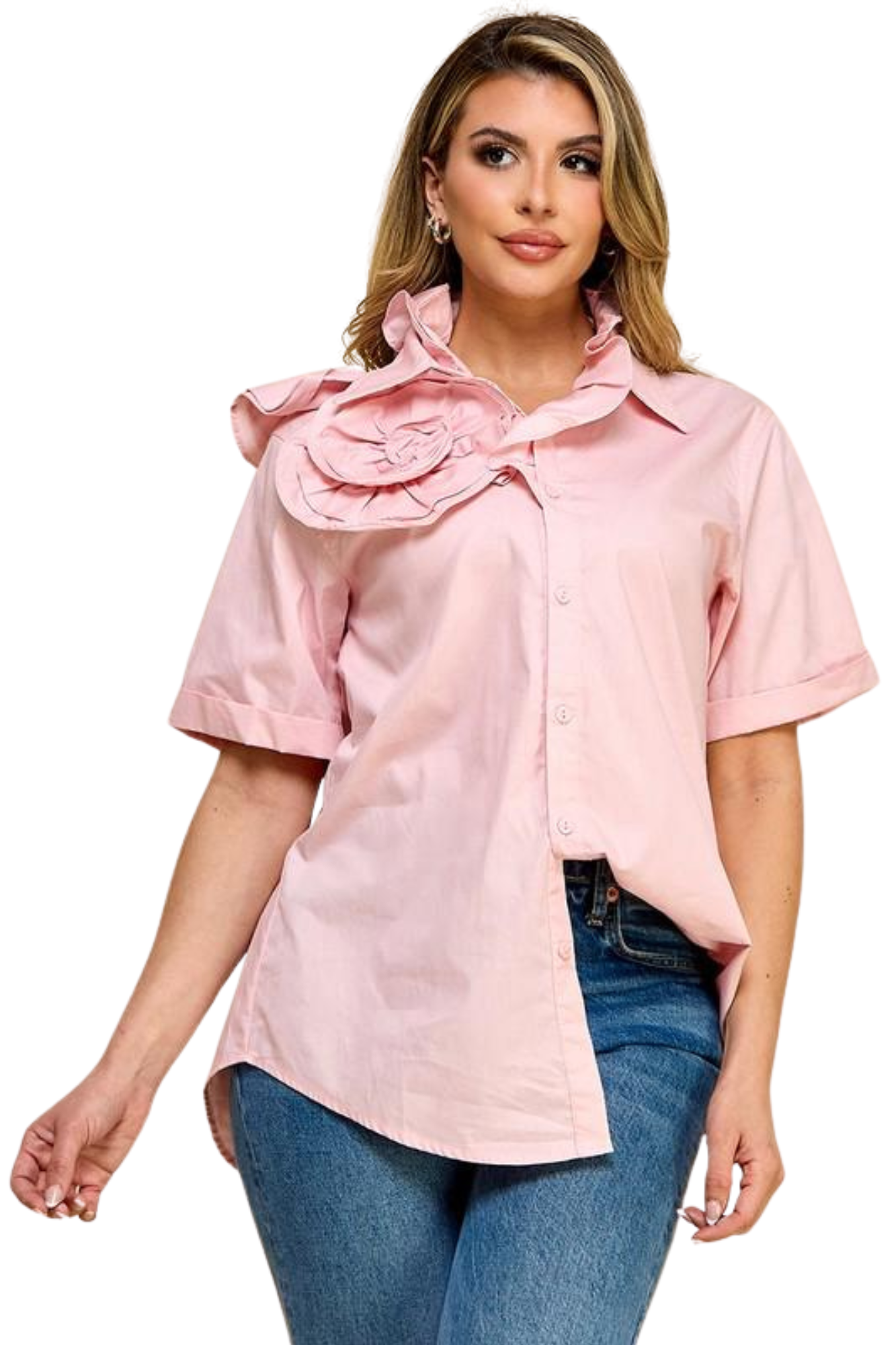 D180 Camisa rosa con flor