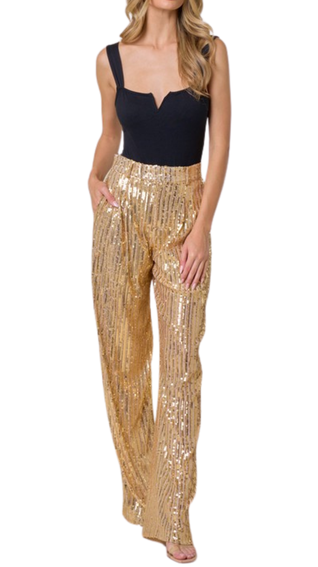 D030 pantalon lentejuel dorado