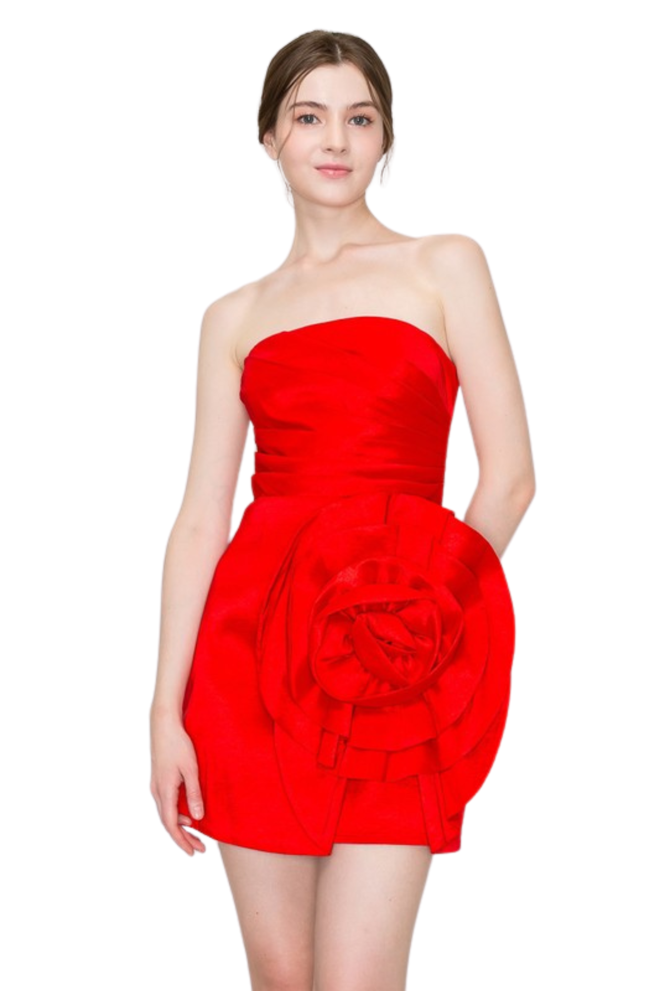 D167 Vestido con flor rojo